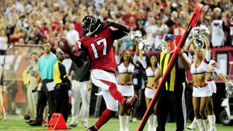 Wide receiver Devin Hester #17 of the Atlanta Falcons returns a punt for a touchdown against the Tampa Bay Buccaneers