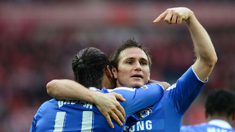 LONDON, ENGLAND - MAY 05:  Didier Drogba of Chelsea celebrates with Frank Lampard as he scores their second goal  during the FA Cup with Budweiser Final ma