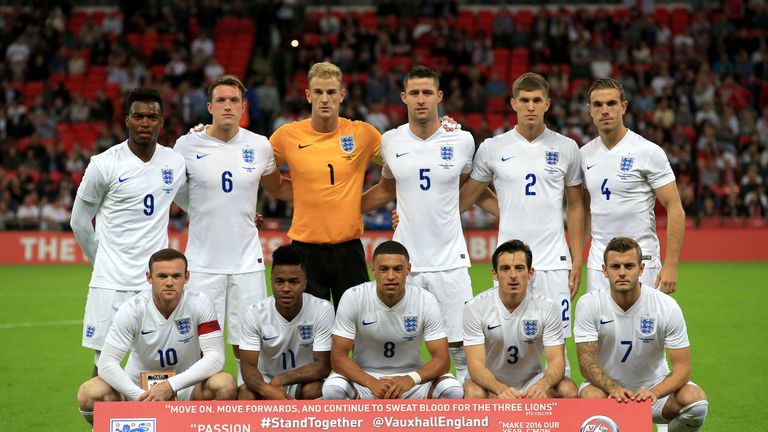 England team v Norway: Sturridge, Jones, Hart, Cahill, Stones, Henderson, Rooney, Sterling, Oxlade-Chamberlain, Baines, Wilshere
