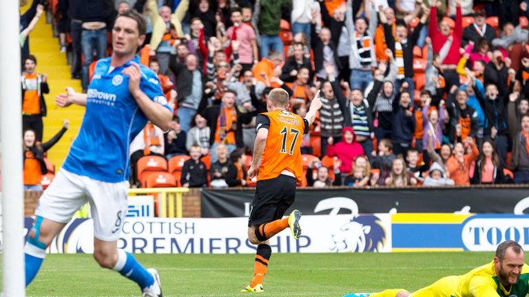 Chris Erskine: Dundee United midfielder celebrates the opening goal against St Johnstone