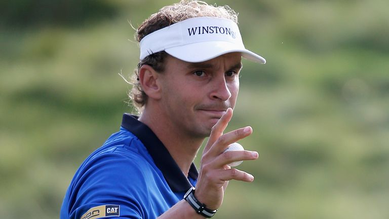Joost Luiten of the Netherlands thanks the fans for their applause on day one of the KLM Open