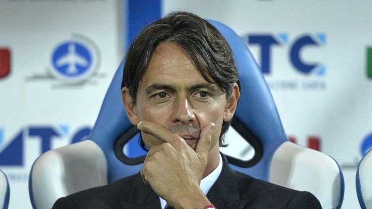 Filippo Inzaghi looks on before the Serie A football match Empoli vs AC Milan on September 23, 2014 at the Stadio Carlo Castellani