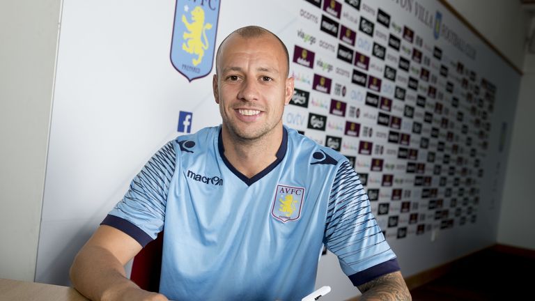 BIRMINGHAM, ENGLAND - SEPTEMBER 16: (EXCLUSIVE COVERAGE)  Alan Hutton of Aston Villa poses for a picture after signing a new contract at Aston Villa