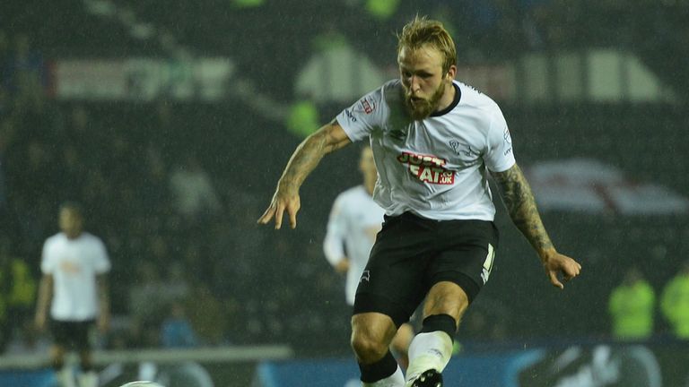 Johnny Russell of Derby scores his goal during the Capital One Cup Third Round match between Derby County and Reading