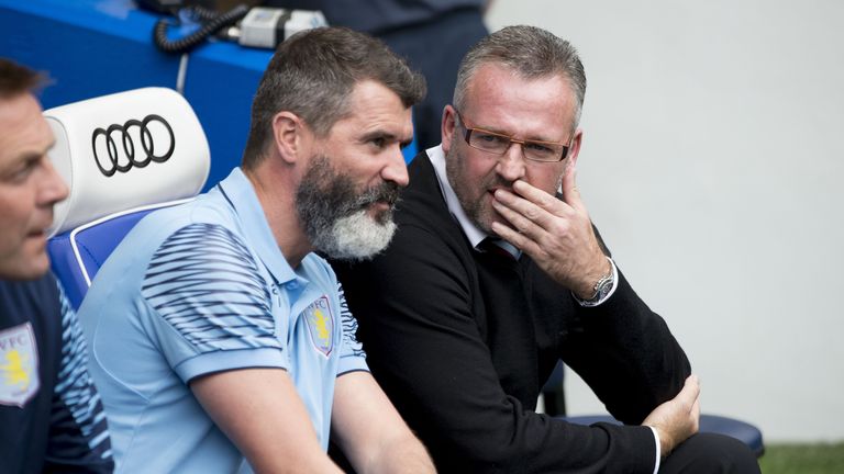 Aston Villa manager Paul Lambert with assistant Roy Keane