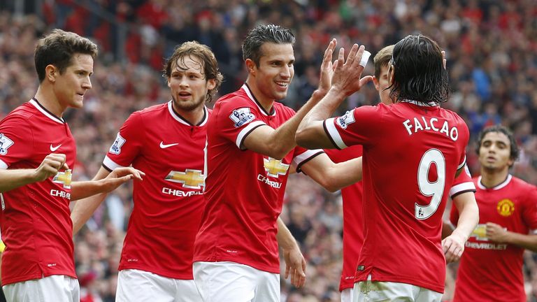 Robin van Persie celebrates scoring Manchester United's second goal of the game