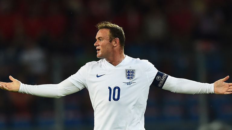 Frustration for England captain Wayne Rooney in a goalless first half.