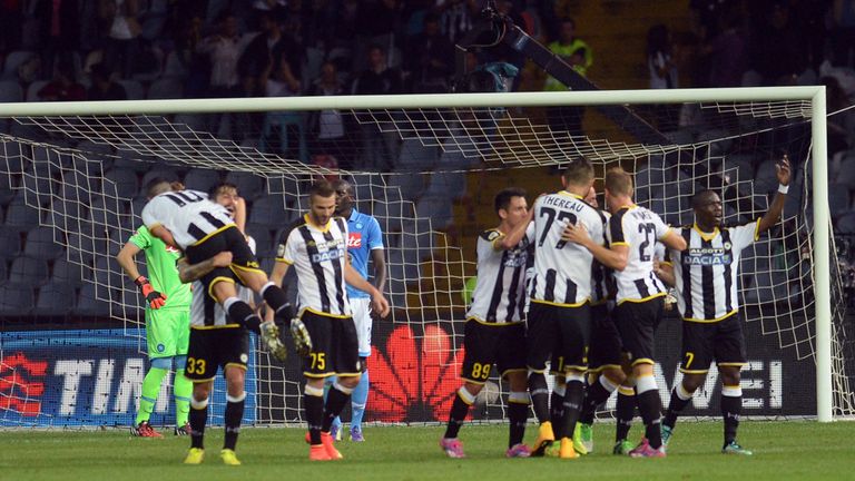 Udinese celebrate Danilo's winning goal