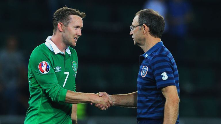 Aiden McGeady and Martin O'Neill after Republic of Ireland's win over Georgia