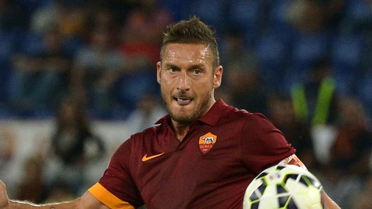 AS Roma forward Francesco Totti fights for the ball during the Italian Serie A football match AS Roma vs Hellas 