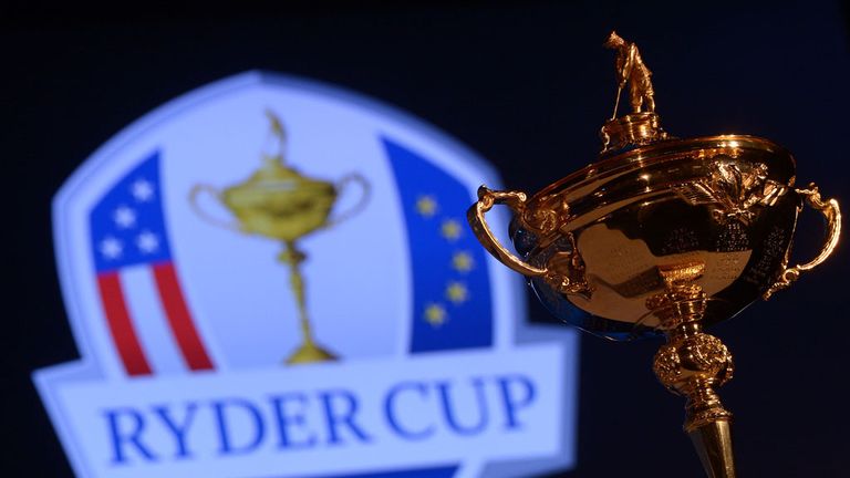 The Ryder Cup Trophy on display during a press conference at Wentworth Golf Club, Surrey