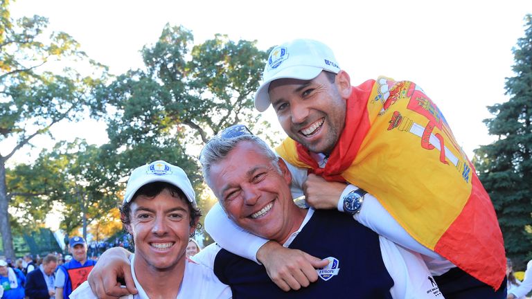 Rory McIlroy, Darren Clarke and Sergio Garcia: Ryder Cup celebrations in 2012
