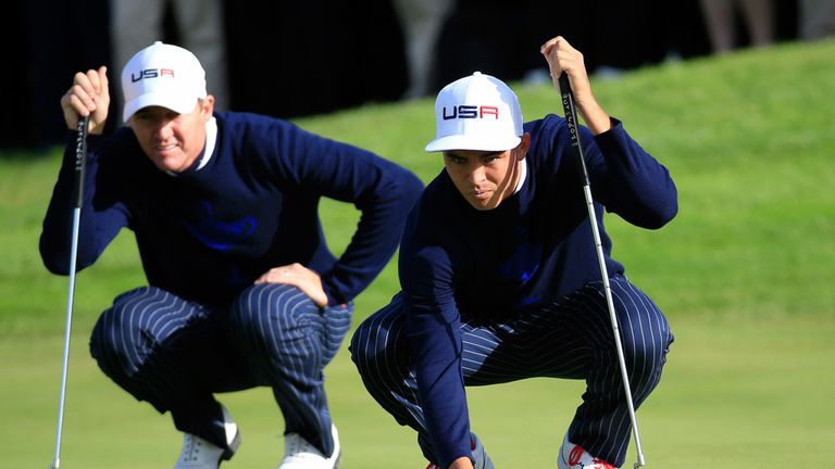 Kaymer and Thomas Bjorn led all the way but Rickie Fowler (r) and Jimmy Walker grabbed a half on the final green