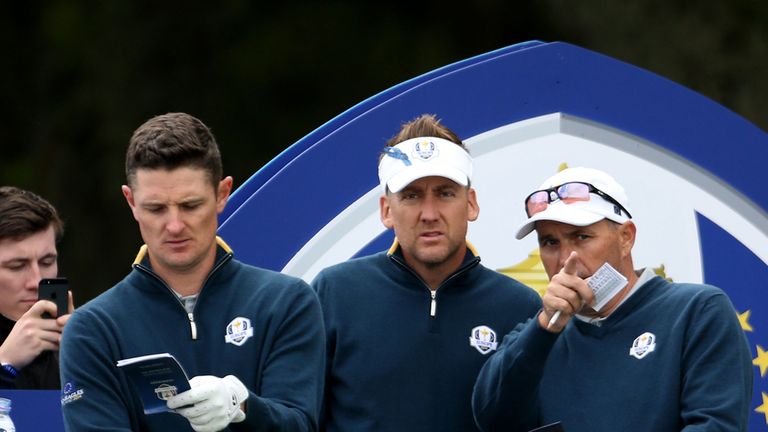Europe's Justin Rose (left) and Ian Poulter during a practice session at Gleneagles Golf Course, Perthshire.