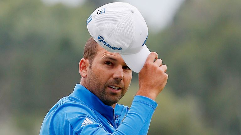 CHERRY HILLS VILLAGE, CO - SEPTEMBER 05:  Sergio Garcia of Spain reacts to a birdie on the 18th green en route to a six-under par 64 during the second roun