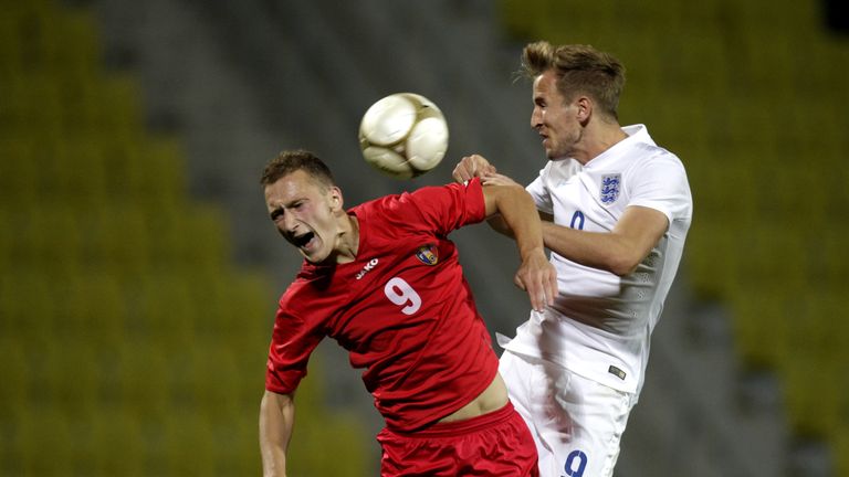 Harry Kane of England in action during the Moldova v England UEFA U21 Championship Qualifier 2015 match in Tiraspol