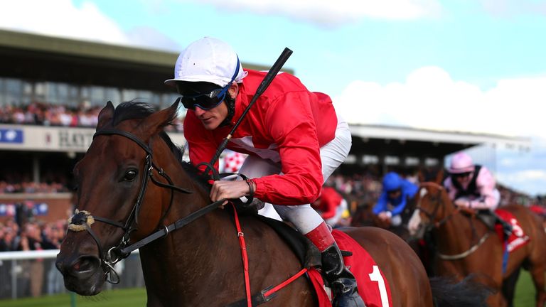 HAYDOCK, ENGLAND - SEPTEMBER 07:  Gordon Lord Byron ridden by Johnny Murtagh wins The Betfred Sprint Cup held at Haydock Racecourse on September 7, 2013 in