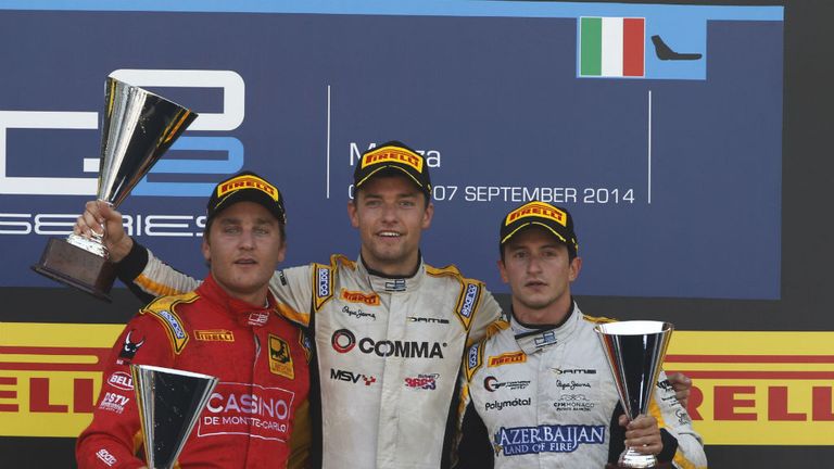 Jolyon Palmer, Stefano Coletti and Stephane Richelmi on the podium (GP2 Series Media)