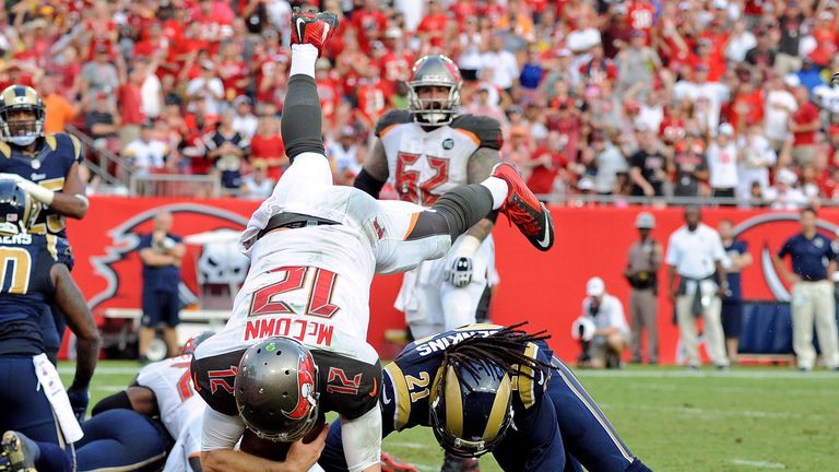QB Josh McCown of the Tampa Bay Buccaneers scores a touchdown against St Louis Rams