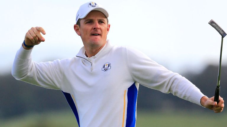 Justin Rose is pumped after winning the eighth hole