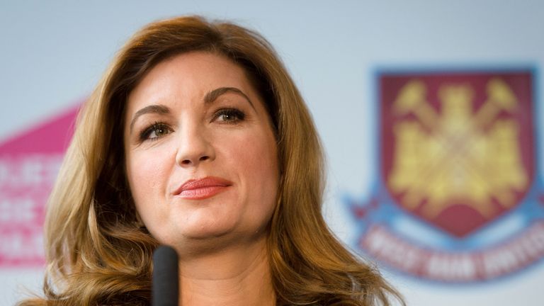 West Ham United Vice Chairman Karren Brady listens to a question during a press conference in east London to 