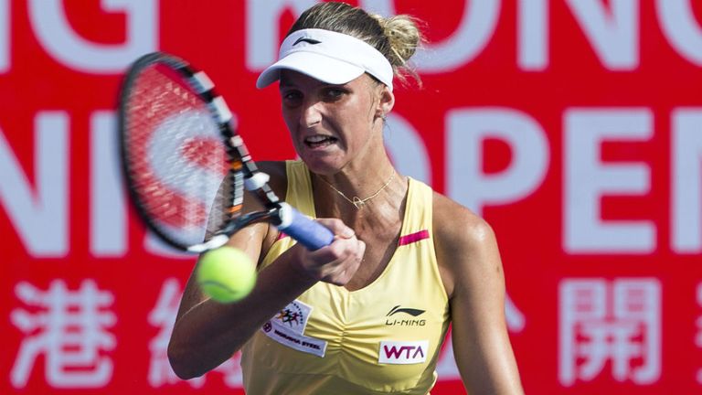 Karolina Pliskova in action against Sabine Lisicki duting the Hong Kong Tennis Open