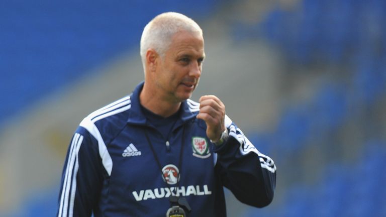 CARDIFF, WALES - SEPTEMBER 03:  Wales mananger Chris Coleman (l) and assistant Kit Symons look on during a Wales training session at Cardiff City Stadium o