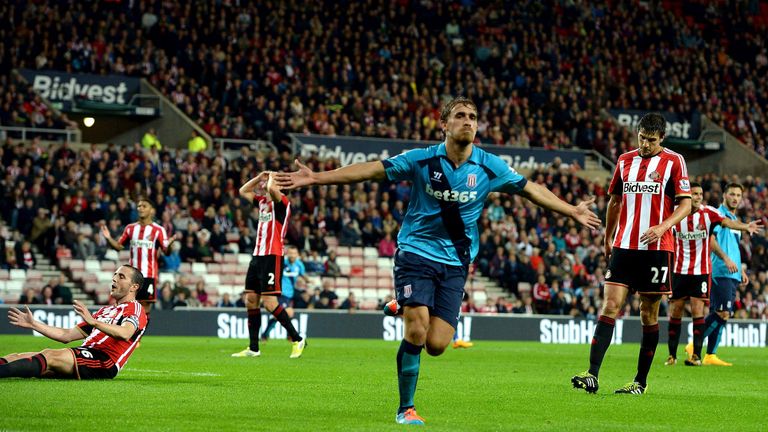 Marc Muniesa of Stoke City celebrates after scoring against Sunderland