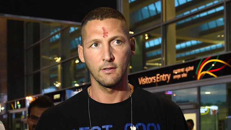 Marco Materazzi arrives at the Kempegowda International Airport in Bangalore on September 20 2014 after joining Chennaiyian FC in the Indian Super League