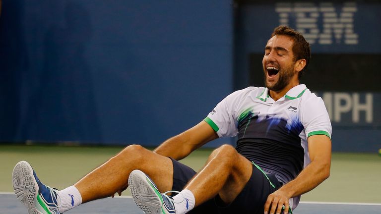 Marin Cilic reacts after winning the US Open