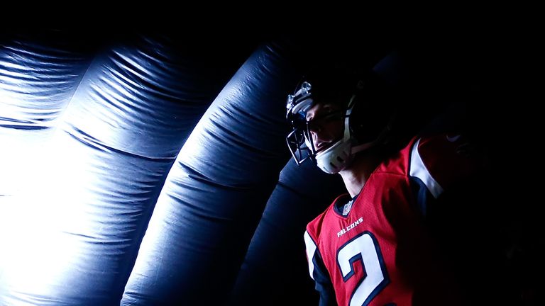 Atlanta Falcons quarterback Matt Ryan waits for the pregame introductions against the New Orleans Saints