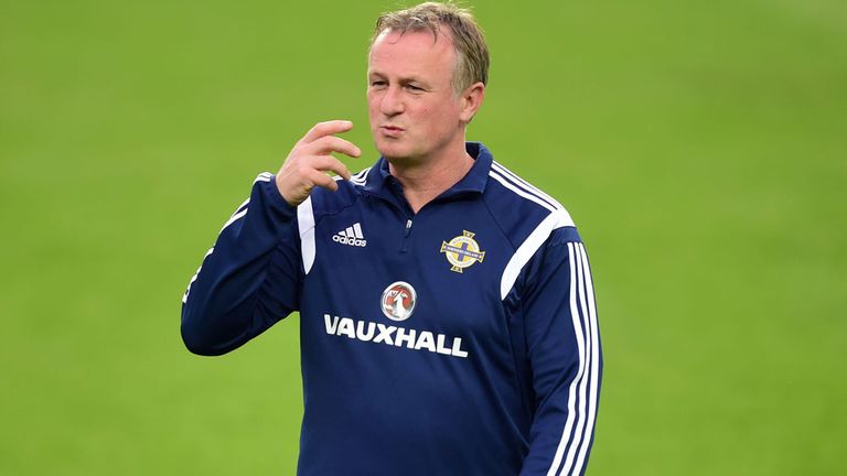 Michael O'Neill takes training ahead of Sunday's opening Euro 2016 fixture in Budapest