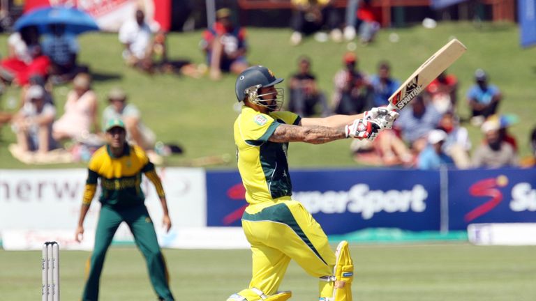 Australian Mitchell Johnson bats on August 27, 2014 during a match against South Africa, the second of a triangular series, at the Harare Sports Club. AFP 