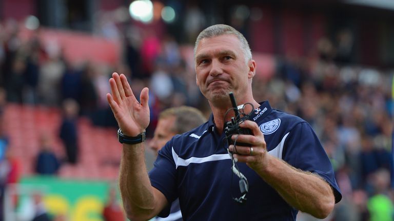 STOKE ON TRENT, ENGLAND - SEPTEMBER 13:  Manager Nigel Pearson of Leicester City after victory during the Barclays Premier League match between Stoke City 
