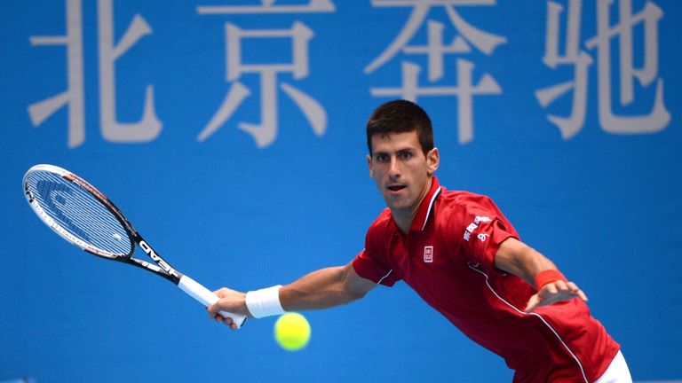 Novak Djokovic returns a shot in the China Open