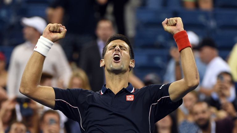 Novak Djokovic celebrates at the US Open