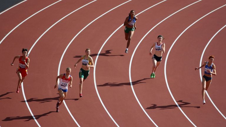 (left to right) China's Dezhi Xiong, Russia's Margarita Goncharova, Australia's Torita Isaac, Brazil's Jenifer Santos, Great Britain's Olivia Breen