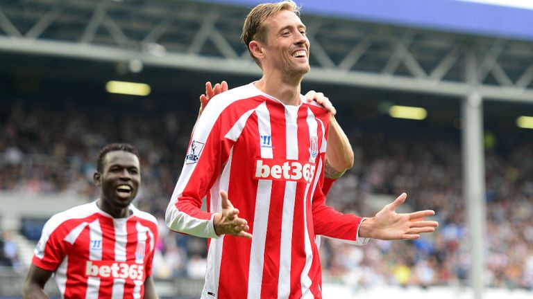 Peter Crouch of Stoke City celebrates his goal against QPR during the Premier League match at Loftus Road 