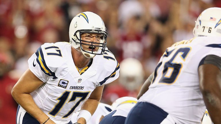 Quarterback Philip Rivers #17 of the San Diego Chargers calls a play during the first quarter of the NFL game against the Arizona Cardinals