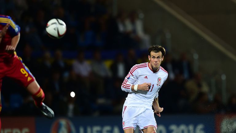 Wales' Gareth Bale scores their second goal during the UEFA Euro 2016 Qualifying, Group B match at the the Camp d'Esports del M.I. Consell General, Andorra