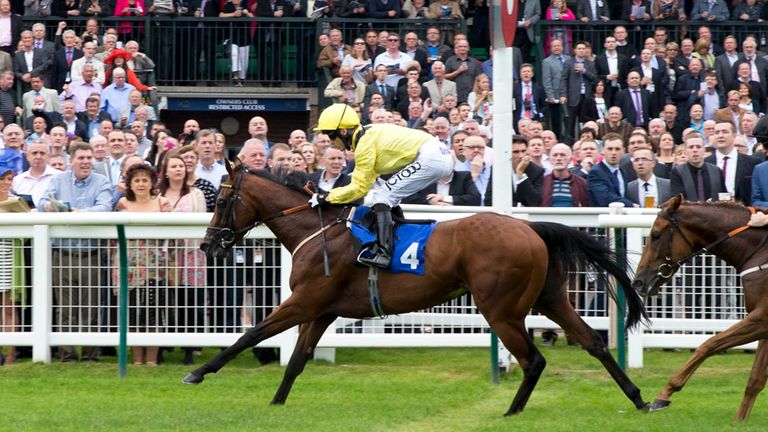 Roossey ridden by Graham Lee wins the Enable Scotland Diamond Anniversary Nursery Handicap Stakes during day two of the 2014 William Hill Ayr Gold Cup Fest