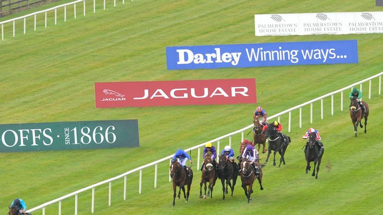 Brown Panther (left) ridden by Richard Kingscote win The Palmerstown House Estate Irish St Leger during the Irish Champions Weekend at The Curragh.