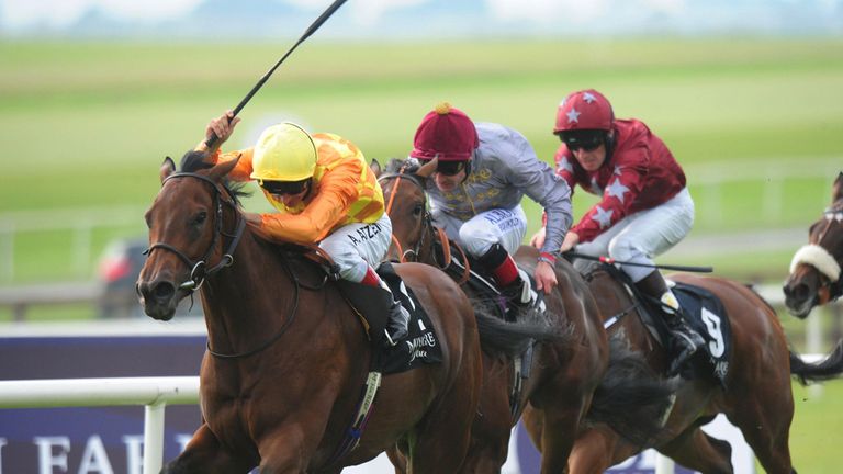 Cursory Glance ridden by Andrea Atzeni win the Moyglare Stud Stakes during the Irish Champions Weekend at The Curragh Racecourse, Co Kildare, Ireland.