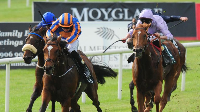 Gleneagles, ridden by Joseph O'Brien win the Goffs Vincent O'Brien National Stakes during the Irish Champions Weekend at The Curragh Racecourse.