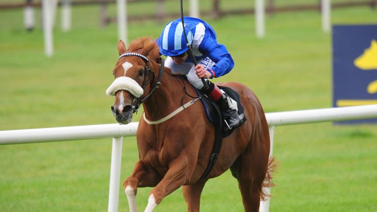 Tarfasha and jockey Pat Smullen win the Moyglare Jewels Blandford Stakes during the Irish Champions Weekend at The Curragh Racecourse, Co Kildare, Ireland.