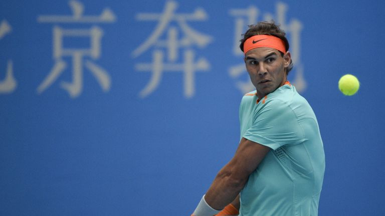 Rafael Nadal returns a shot in the China Open