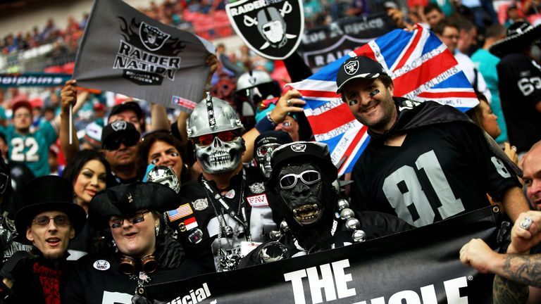 Oakland Raiders fans enjoy the prematch atmosphere at Wembley