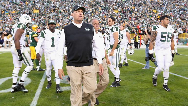 Head coach Rex Ryan of the New York Jets after loss to Green Bay Packers at Lambeau Field