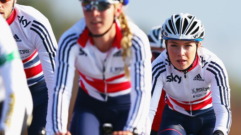 Lucy Garner (r) of Great Britain in action during training for the UCI World Road Race Championships