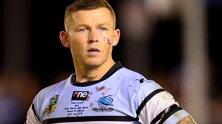 SYDNEY, AUSTRALIA - JUNE 21: Todd Carney of the Sharks looks on during the round 15 NRL match between the Cronulla-Sutherland Sharks and the Manly-Warringa